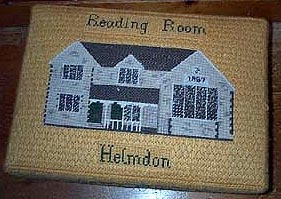 Reading Room kneeler stitched by Dorothy Cernik